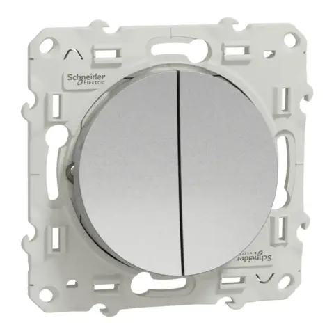 Interrupteur ou va-et-vient double aluminium Schneider Odace fixation à griffes - S530214
