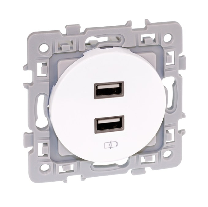 Prise chargeur USB femelle 1 poste Square - 5.5V - Blanc - 60229