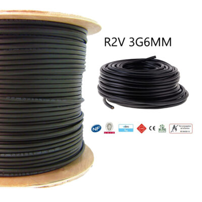 Câble rigide R2V-U-1000 3G6MM² noir (prix au mètre)