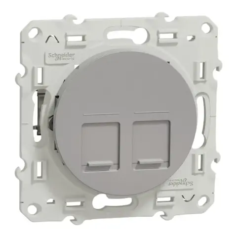 Prise double multimédia RJ45 grade 3 - aluminium - Odace - S530486