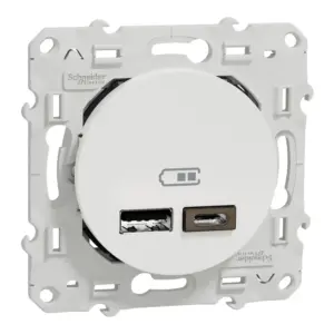 Chargeur Double USB type A+C - 2,4A - Blanc - Schneider Odace - S520401