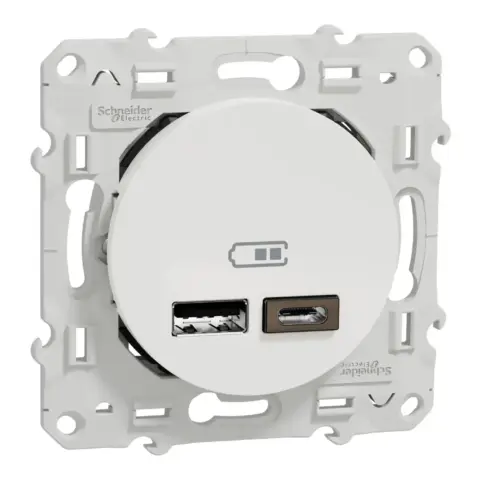 Chargeur Double USB type A+C - 2,4A - Blanc - Schneider Odace - S520401