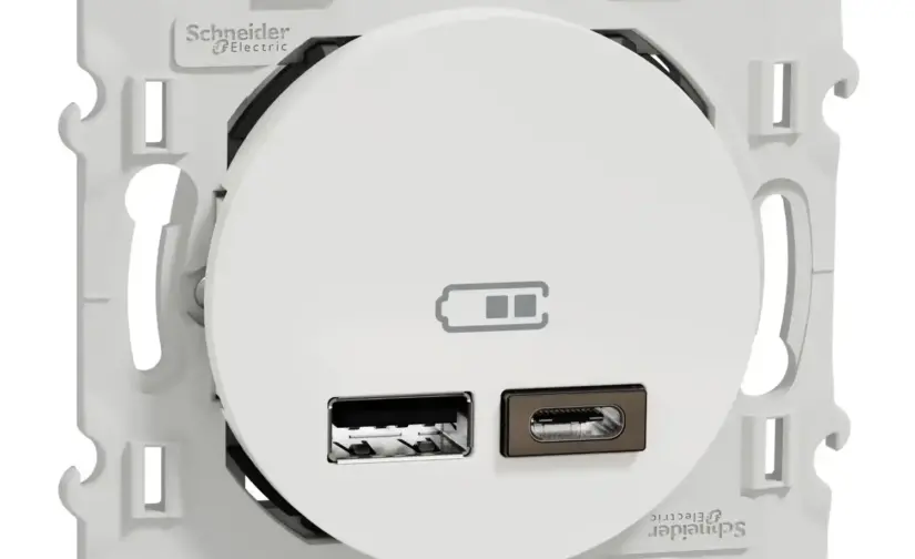 Chargeur Double USB type A+C - 2,4A - Blanc - Schneider Odace - S520401
