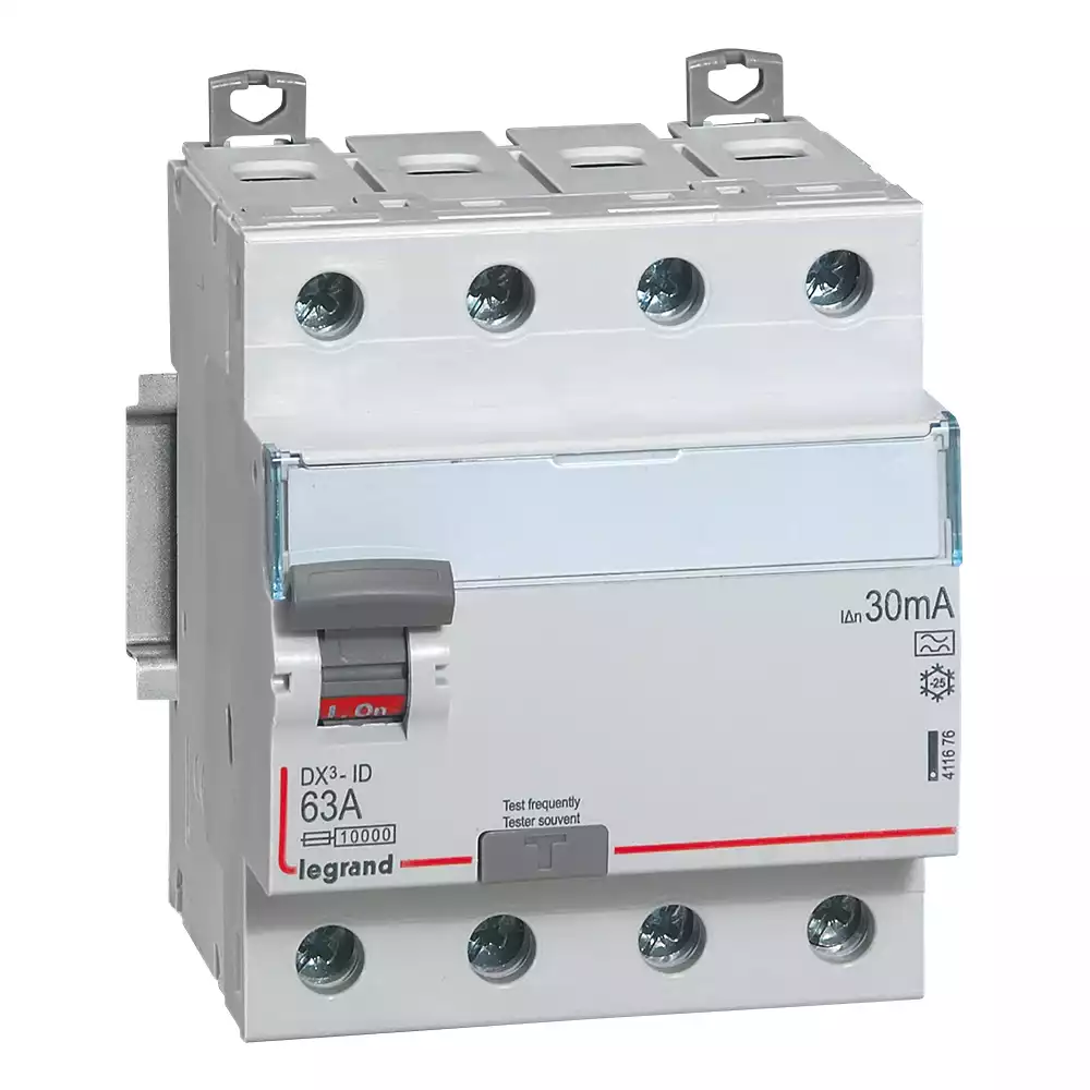 Interrupteur différentiel tétrapolaire 63A 30mA type A 4 modules 400V - LEGRAND DX3 - 411676