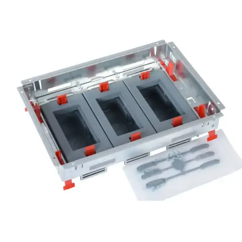 Kit support hauteur réglable pour boîte de sol standard pour prises en position horizontale 3 paniers de 4 modules