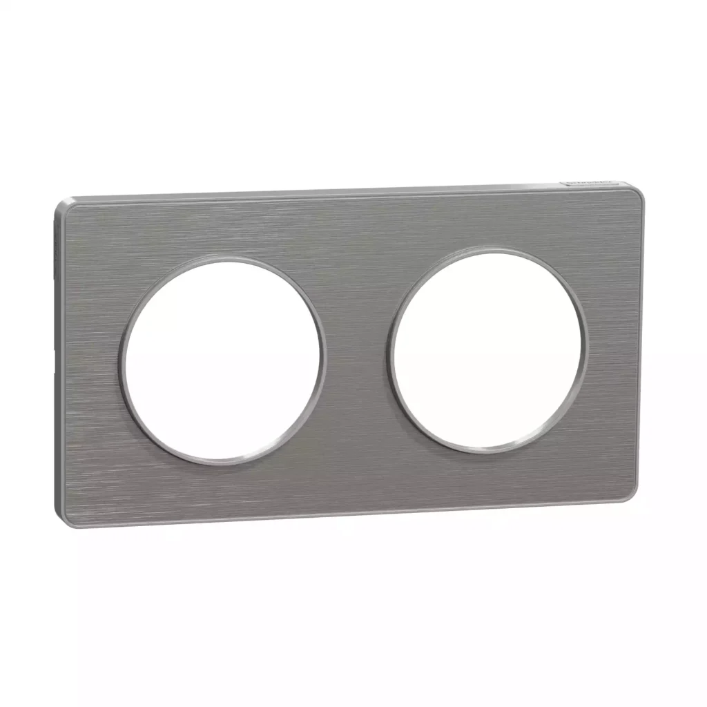 Plaque 2 postes horiz/vert 71mm aluminium brossé avec liseré alu Odace Touch - S530804J