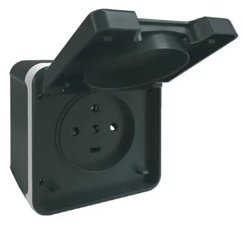 Prise tétrapolaire 3P+N+T 20A étanche complet anthracite IP55 - EUROHM Oxxo - 60844