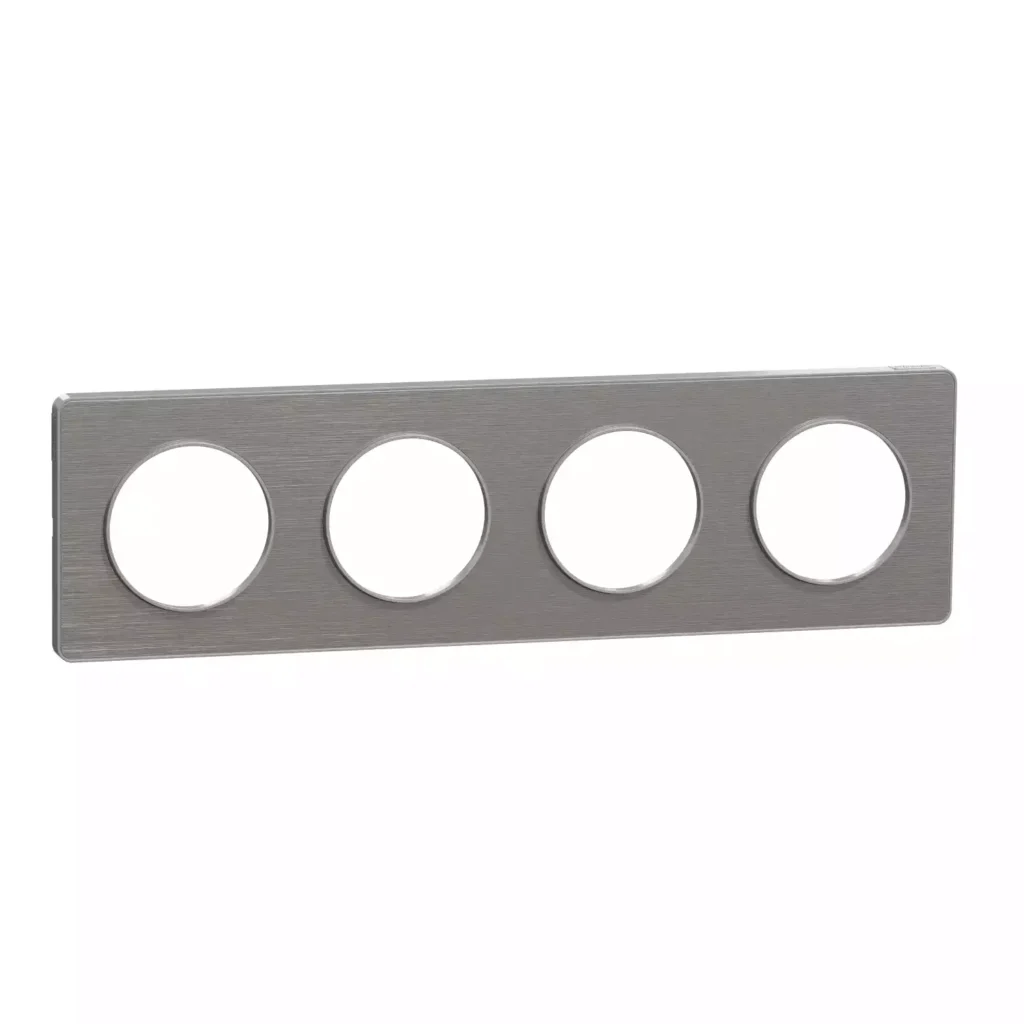 Plaque Odace Touch - Aluminium brossé liseré alu - 4 postes horiz. ou vert. - S530808J