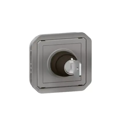 Interrupteur à clé Ronis n°455 2 positions avec marquage O I étanche Plexo 3A 250V avec enjoliveur gris