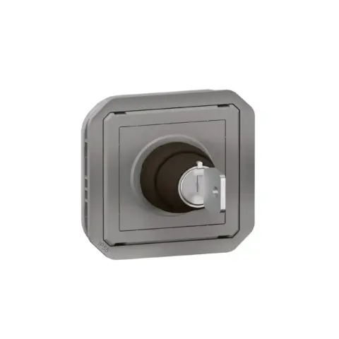 Interrupteur à clé Ronis n°455 2 positions avec marquage O I étanche Plexo 3A 250V avec enjoliveur gris