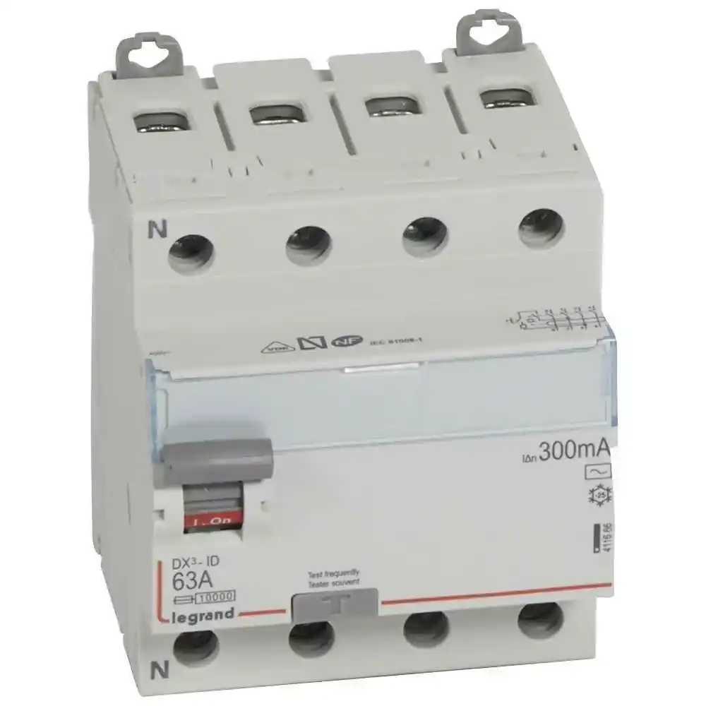 Interrupteur différentiel dx³-id - vis/vis - 4p- 400v~-63a - type ac - 300ma - départ bas Interrupteur différentiel dx³-id - vis/vis - 4p- 400v~-63a - type ac - 300ma - départ bas