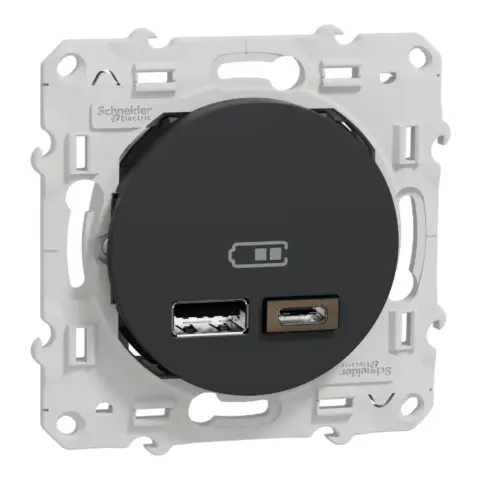 Prise chargeur double USB TYPE A+C anthracite SCHNEIDER Odace - S540401