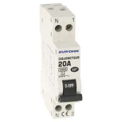 Disjoncteur Eur'ohm 1P+N 20A NF,vis H/B, 3kA -20020