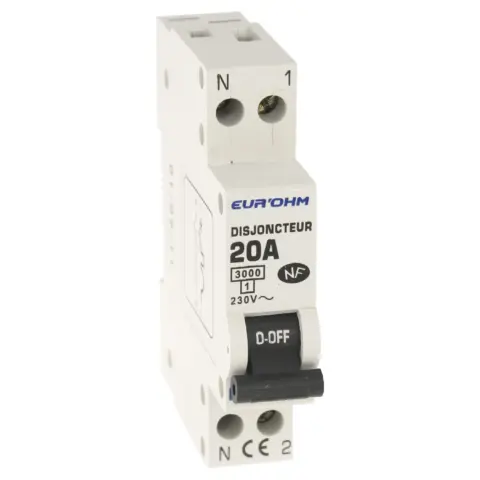 Disjoncteur Eur'ohm 1P+N 20A NF,vis H/B, 3kA -20020