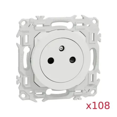 Odace - lot de 108 prises 2P+T affleurantes S920052 - blanc craie