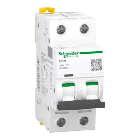 Disjoncteur bipolaire 2A Courbe C – Schneider Acti9 iC60L – 15kA / 100kA