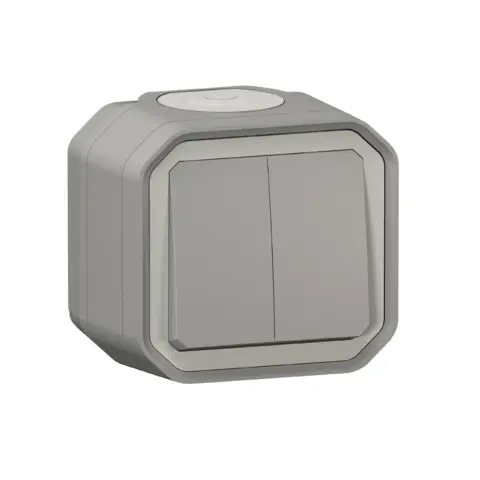 Interrupteur double va et vient ou bouton poussoir saillie complet étanche gris IP55 - LEGRAND Plexo  - 069715L