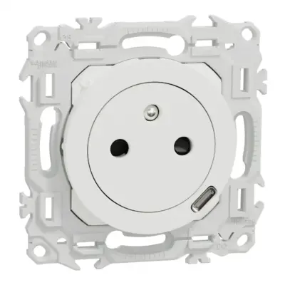 SCHNEIDER Odace Prise de courant 2P+T affleurante avec chargeur USB Type-C blanc craie - S920042