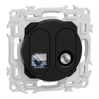 SCHNEIDER Odace - Prise RJ45 et TV simple catégorie 6 STP noir onyx - S940141