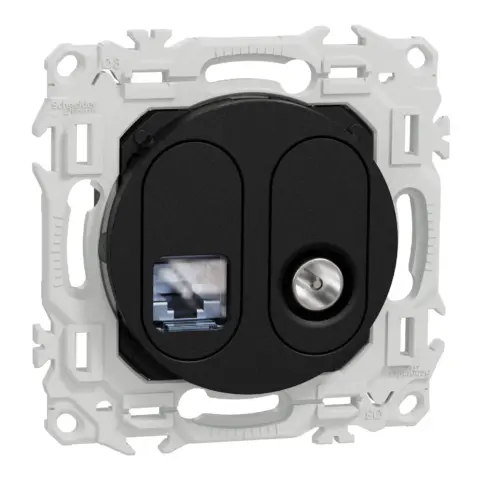 SCHNEIDER Odace - Prise RJ45 et TV simple catégorie 6 STP noir onyx - S940141