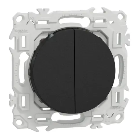 SCHNEIDER Odace - Interrupteur double va et vient/bouton poussoir noir onyx - S940214