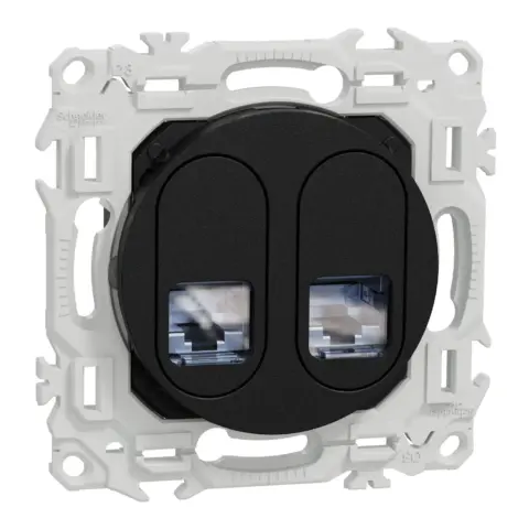 Odace prise double RJ45 Cat6 STP – prise informatique grade 2TV à 3TV noir onyx - S940486
