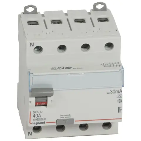 Disjoncteur différentiel 4P Legrand DX³-ID 40A 30mA Type A – 400V – 4 modules - 411675