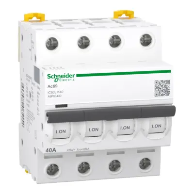 Acti9 iC60L 4P 40A Courbe K Disjoncteur 400Vac 15kA/20kA - Schneider Electric - A9F95440