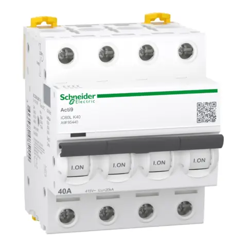 Acti9 iC60L 4P 40A Courbe K Disjoncteur 400Vac 15kA/20kA - Schneider Electric - A9F95440