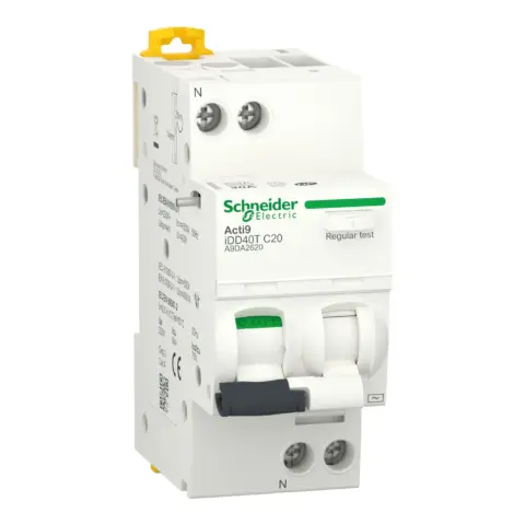 Disjoncteur Différentiel iDD40T 1P+N 20A Courbe C 30mA Type AC 4,5kA/6kA - Schneider Electric Acti9 - A9DA2620