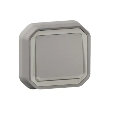 Bouton poussoir 10A à voyant lumineux encastré complet étanche gris IP55 - LEGRAND Plexo - 069832L
