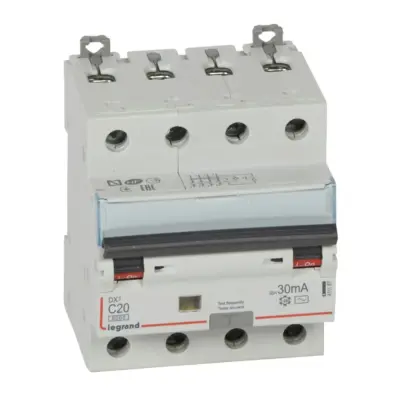 Disjoncteur différentiel tétrapolaire 20A 30mA type AC - DX³6000 10kA 4P - Legrand - 411187