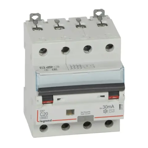 Disjoncteur différentiel tétrapolaire 20A 30mA type AC - DX³6000 10kA 4P - Legrand -  411187